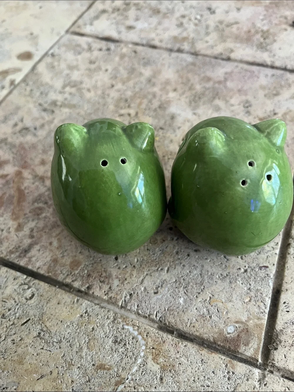 Green Ceramic Frog Salt and Pepper Shaker Set - Home Kitchen